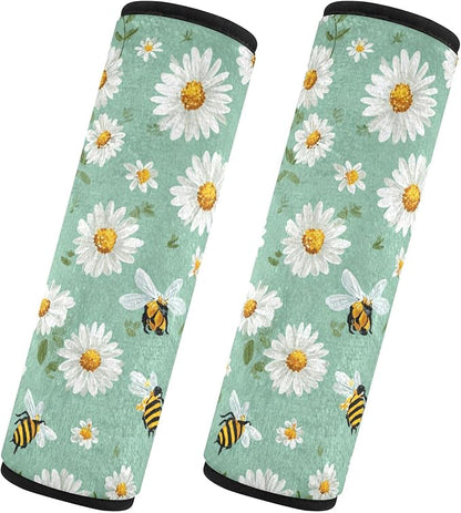 2 Pack Seatbelt Covers Seat Belt Cover Pad for Adults Boys Girls Car Seat Strap Covers Pads Cushion Universal Shoulder Strap Pad Protector for Backpack Camera Bag 10x7.7Inch Mint Green Daisy Flowers a