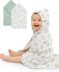 Hooded Baby Towels 2 Pack, Muslin Baby Bath Towels with Hood for Newborn Infant and Toddler, Soft Breathable & Absorbent, 32" x 32" (Fern - Leaf & Sage, Heavyweight)