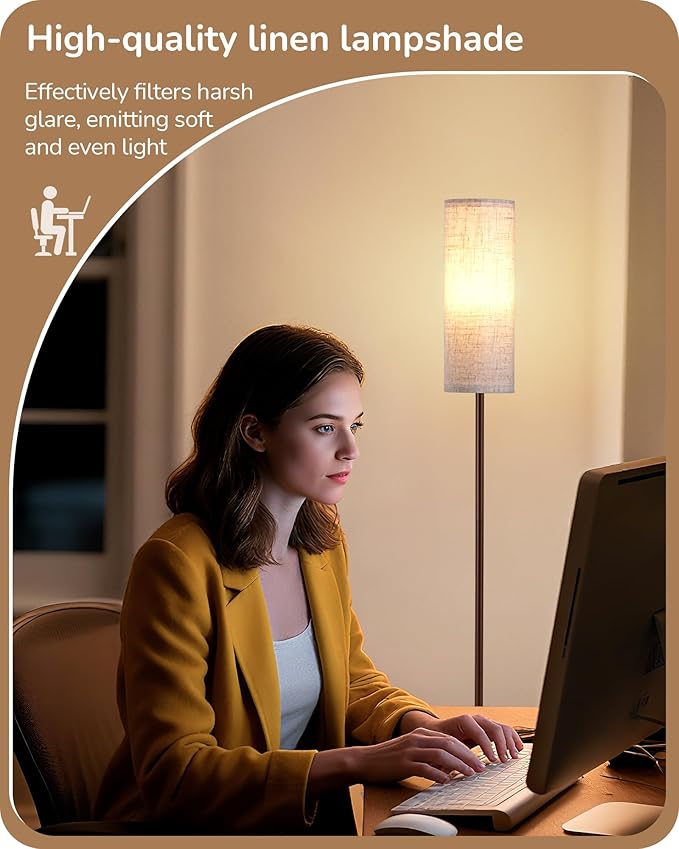 EDISHINE LED Floor Lamp for Living Room, 63.7in Modern Standing Lamp with 9W LED Bulb, 3 Color Temperature, Minimalist Floor Lamp for Bedroom, Office, Nursery, Foot Pedal Switch, Brown