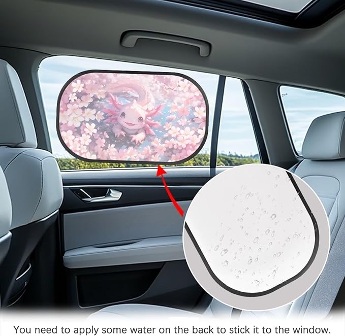 Bulopur Cute Axolotl Side Window Shades for Car 2 Pack Cherry Blossom Mesh Window Shades for car Baby Side Window Screens UV Protection Breathable Universal Fit for Most Cars, Vehicles, SUVs