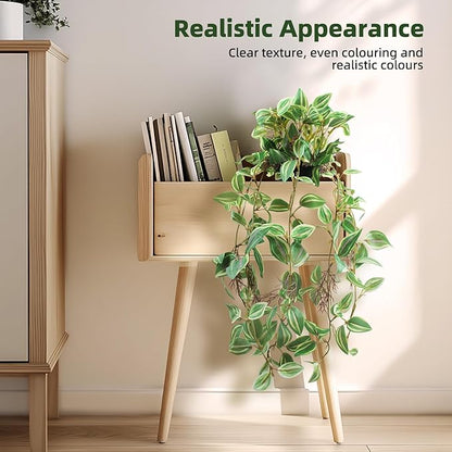 Artificial Hanging Ivy Plants Realistic 3D Watermelon Texture Faux Peperomia Leaves Fake Potting Vine Green Plants for Indoor Outdoor Home Garden Decor