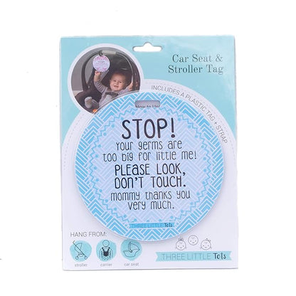 Three Little Tots Two Pack - No Kissing and Blue Mommy No Touching Baby Car Seat and Stroller Signs - CPSIA Safety Tested