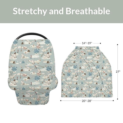 Vintage Wizard Owls Car Seat Cover for Babies Watercolor Witch Hat Books Castle Clouds Stretchy 5-in-1 Cover Adjustable Infant Carseat Canopy Cover Magics Wizard Universe Breathable Nursing Cover-Up