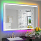 55x40 Inch RGB LED Bathroom Mirror Front Light and RGB Backlit Lighted Vanity Mirror for Bathroom Wall Mounted Dimmable Anti Fog Memory Shatter-Proof IP54 Waterproof Horizontal/Vertical