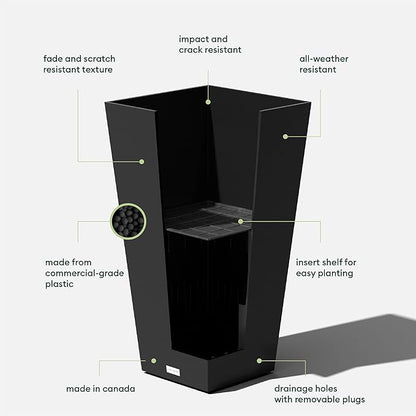 Veradek V-Resin Indoor/Outdoor Taper Planter (30 inch, Black)