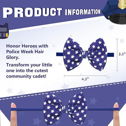 YanJie Baby Bows Nylon Blue Headbands for Infant Girls Police Support Hair Bow for Newborn Toddler National Police Week Hair Accessories Blue Line Flag