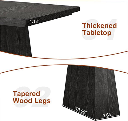 63 Inch Dining Table for 4-6, Modern Kitchen Dinner Table with Double Robust Pedestal, Wood Rectangular Eating Tables for Living Room, Dining Room, Dark Black