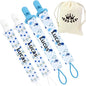 Personalized Handmade Pacifier Clip with Name - Customizable Baby Pacifier Holder with Storage Bag (4 Pack) (Blue)