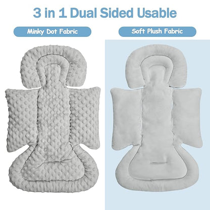 Infant Car Seat Insert Boy Girl, 3 in 1 Newborn Carseat Insert with Strap Pads, Car Seat Head Support for Baby Strollers, Swings, and Bouncers, Comfortable and Machine Washable, Grey