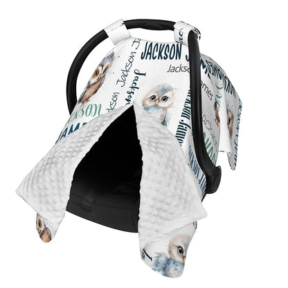 Personalized Baby Car Seat Cover Winter Custom Minky Carseat Cover Boy Girls with Name Owl Carseat Canopy Customized Car Seat Canopy Infant Carrier Covers Nursing Cover Toddler Blanket