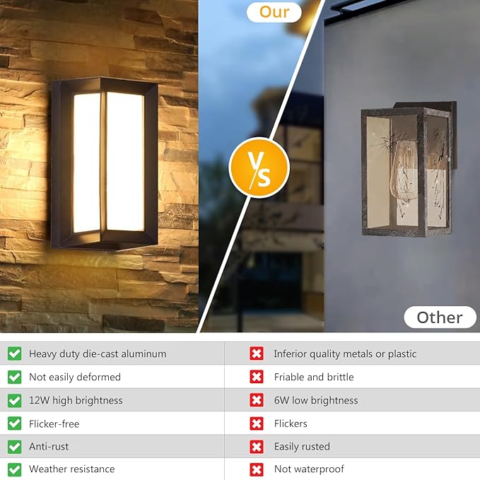 wowlite Modern Outdoor Wall Lights 2 Pack, LED Outdoor Wall Sconce 3 Colors Changeable, Matte Black Exterior Lighting Fixtures, IP65 Waterproof Outside Lights for House Porch Front Door