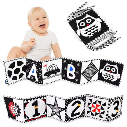 Vicloon Black and White High Contrast Baby Toys, Soft Baby Book for Newborn 0-3-6-12 Months, Infant Tummy Time Toys, Early Education Sensory Toys, Visual Stimulation Folding Cloth Book for Boys Girls