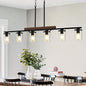 47.2'' Kitchen Island Light Fixtures, 6-Light Dining Room Light Fixture Chandelier Over Table, Black Modern Rustic Wood Ceiling Pendant Light Fixtures, with Clear Glass Shade, Farmhouse Chandelier
