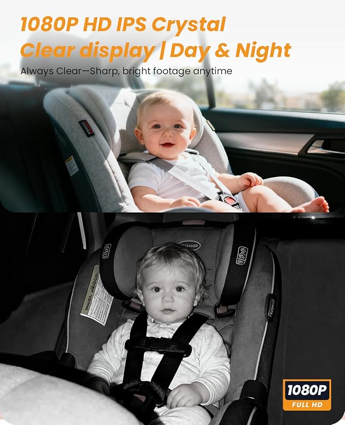 Babyvue USB Car Camera for Baby : 4.5" Baby Car Camera with 1080P Crystal Clear Mirror View, Easy Installation Carseat Rear Facing Moitor for Kids, HD IR Night Vision Backseat Monitor