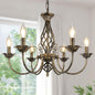 6-Light Farmhouse Candle Chandelier for Living Room, Rustic Industrial Pendant Ceiling Light fixture, Vintage Ceiling Hanging Lamp for Bedroom Hallway Kitchen Dining Room Foyer, Brown E12 Socket