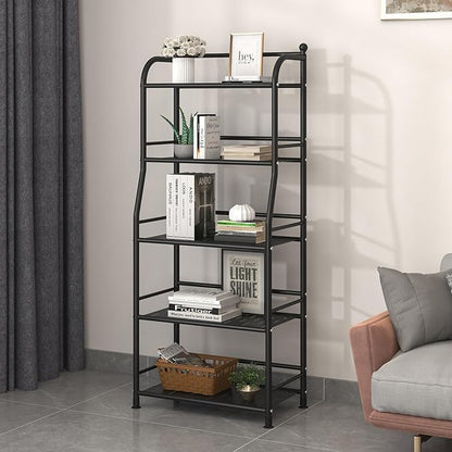 5 Tier Metal Shelf Storage Shelves Living Room Bookshelf Bathroom Corner Storage Rack for Kitchen,Indoor Plant Stand (Matte Black, 5 Tier)