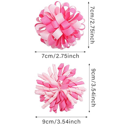 Yxiang Korker Cheer Bows Hair Clips Girls 4pcs Cute Pink & White Curly Corker Ribbon Alligator Barrettes Hair Accessories Kids Toddler Birthday Gift