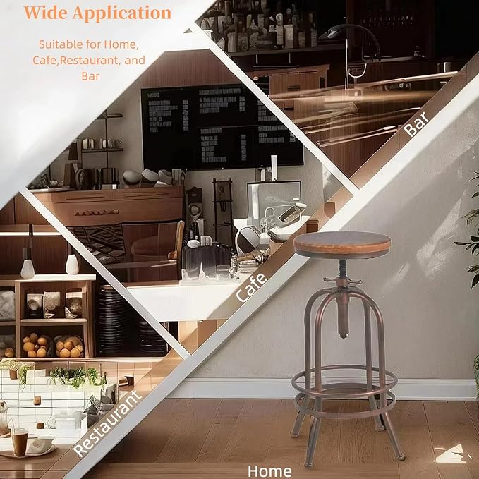 Set of 2 Industrial Bar Stool-Retro 26-32.3inch Swivel Stools-Extra Tall Kitchen Chair-Bar Counter Height Adjustable-Fully Welded (Copper 2PCS)