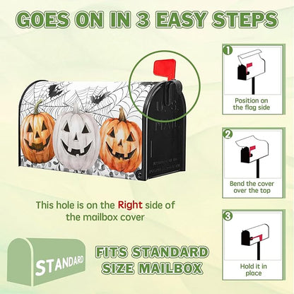 Halloween Pumpkin Mailbox Covers Bat Spider Web Mail Box Cover Magnetic Standard Size 21x18 inch Fall Autumn Post Letter Box Cover Outdoor Decor for Garden Eucalyptus Leaf