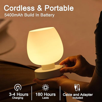 KARTOOSH Cordless Touch Bedside Table Lamp, Rechargeable Battery Operated Desk Lamps with 8 RGB Colors, Dimmable Small Glass Nightstand Light for Living Room Bedroom Kitchen Counter