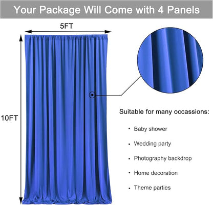 20ft x 10ft Wrinkle Free Royal Blue Backdrop Curtain for Party, Polyester Royal Blue Photo Backdrop Drapes 4 Panels 5x10ft for Birthday Photography Background Weddings Baby Shower Party