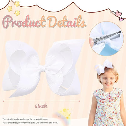 2PCS Oaoleer Layered Grosgrain Ribbon Alligator Hair Clips, White 6-inch Barrettes for Girls, Infants, Toddlers, Kids, and Teens