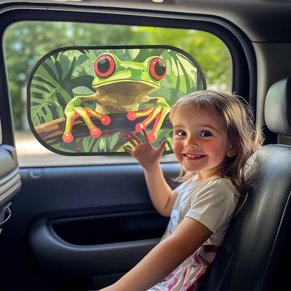 Bulopur Cute Frog Car Window Covers 2 Pack Car Shades for Back Windows Baby UV Protection Breathable Window Shade Baby in Car Universal Fit Mesh Car Window Shades