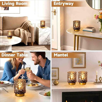 MJ PREMIER Battery Operated Lamp with Timer, Cordless Table Lamps for Shelf Decor, Rhombus Texture Aesthetic Crystal Lamp, Small Decorative Lamps for Bedroom/Bathroom/Kitchen/Entryway/Dorm (Grey)