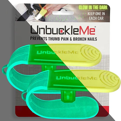 UnbuckleMe Car Seat Buckle Release Tool - New 2024 Glow in the Dark - Easy Opener Aid for Arthritis, Long Nails, Older Kids - Button pusher for infant, toddler car seats - As Seen on Shark Tank (2 Pk)