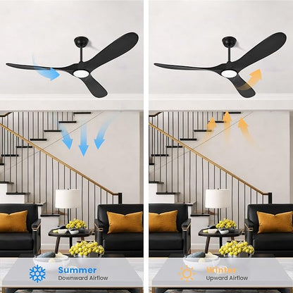 heimo 72 Inch Black Ceiling Fan with Light and Remote, Wood Outdoor Ceiling Fans with Lights Dimmable for Bedroom Living Room Patios Proch Office Rustic Extra Large High Cfm Exterior Fan