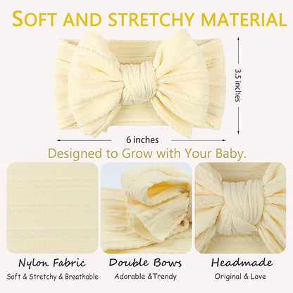 LemonSpace Handmade Baby Bows for baby girls Stretchy Nylon Hair Bands Hair Accessories with Headbands Bows for Newborn Baby Girls Infant Toddlers Kids Bow(Light Yellow)