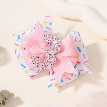 Birthday Hair Bow Hair Clips for Girls 1 2 3 4 5 6 Years, Baby Girl Accessories Bow Birthday Decorations, Pink Baby Girls Ice Cream Hair Bows Clips for 3th