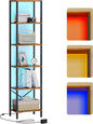 6-Tier Bookshelf, Tall Narrow Bookcase with LED Lights, Book Shelf with Steel Frame, Display Storage Shelf for Living Room, Bedroom, Home Office, Study, Balcony, Rustic Brown