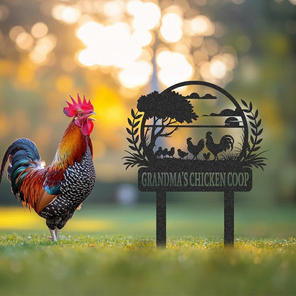 Personalized Metal Chicken Coop Sign, Custom Name Chicken Coop Signs for Outside, Decorative Garden Stakes, Metal Yard Art, Backyard Farmhouse Decor, Chicken Gifts for Women Man Color04