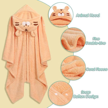 Toddler Towels for Boy, 2 PCS Hooded Baby Towels Boy, Soft and Absorbent Baby Bath Towels, Animal Hooded Design Toddler Towels, Large 50''x32'', White Rabbit & Orange Tiger Set