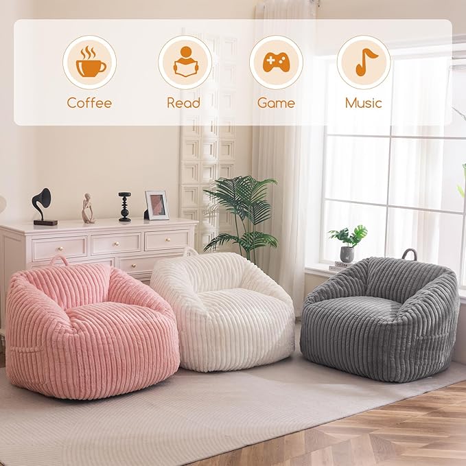 BYBYME Giant Bean Bag Chair for Adults and Kids, Large Comfy Cozy Beanbag, Floor Sofa for Teens, Living Room, Gaming, Reading, Beige