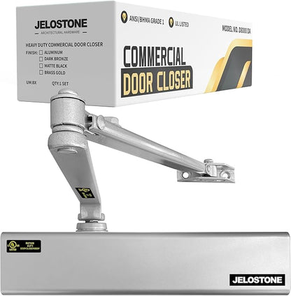 Heavy Duty, Commercial Door Closer D8000DA, ANSI Grade 1, UL 3 Hour Fire Rated, ADA Compliant, Delayed Action, Adjustable Spring Size 1-6 for Doors(44-330LB/30-60 in), Indoor/Outdoor (Aluminum)