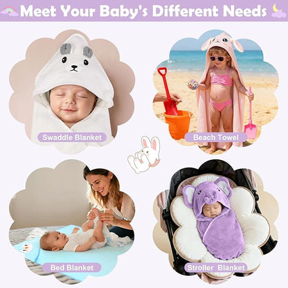 CandyHome 12 PCS Baby Bath Towels Set for Infants Toddlers, 4 PCS Animal Hooded Baby Towels & 8 PCS Washcloths Set, Ultra Absorbent Soft Cute Newborn Bath Essentials Gifts for Boys & Girls