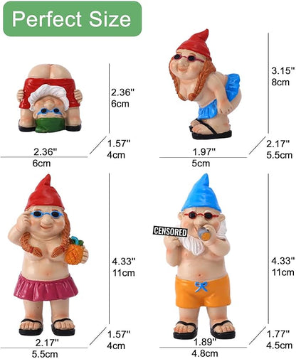 Gnome Garden Decor Outdoor Statues: Funny Figurines for Ornaments Patio Lawn Office Indoor Accessories(4 Pack) - Gifts for Mother Grandma