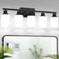 5-Light Bathroom Light Fixtures, Vanity Light with Milky White Shades, Matte Black Bathroom Light Fixtures Over Mirror, Modern Bathroom Wall Lamp for Mirror Living Room Cabinet Bedroom