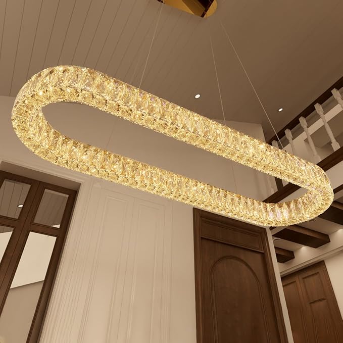HAIXIANG Crystal 59 Inch Long Chandelier Modern Dimmable LED Chandeliers for Dining Table Pendant Lights Rectangular Glam Lighting Fixtures for Dining Room Kitchen Island Gold