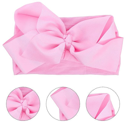Tucnoeu 3pcs Baby Girl Headbands with Bows - Soft Stretchy Newborn Bows for Girls, Infant Toddler Hair Accessories White/Pink/Frosty White