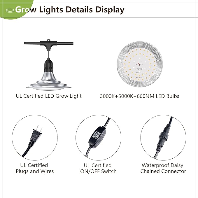 Outdoor Grow Light, Greenhouse String Grow Light, Waterproof Plant Growing Lamps, UL Certified LED Grow Lights for Greenhouse Garden, 21.3FT Full Spectrum Grow Light for Veg Seedling Flower