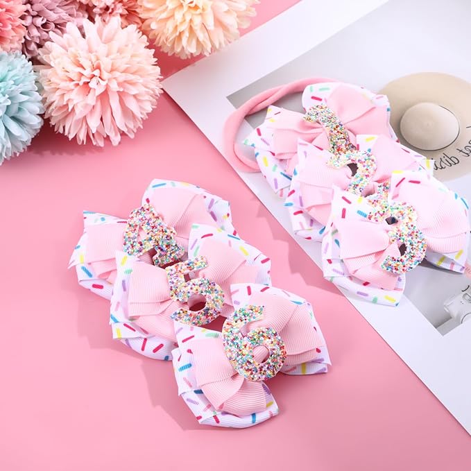 2pcs Birthday Hair Bow for Baby Girls, Sprinkle Confetti 3rd Birthday Decorations for Girls, Ice Cream Party Theme Bow Clips for Baby Girls Pink Hair, Happy 3rd Birthday Girl Hair Bow Clips