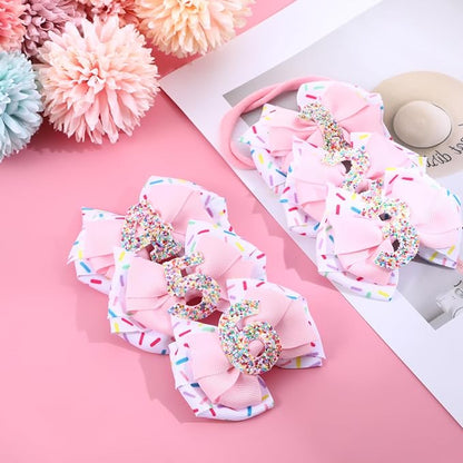 2pcs Birthday Hair Bow for Baby Girls, Sprinkle Confetti 3rd Birthday Decorations for Girls, Ice Cream Party Theme Bow Clips for Baby Girls Pink Hair, Happy 3rd Birthday Girl Hair Bow Clips