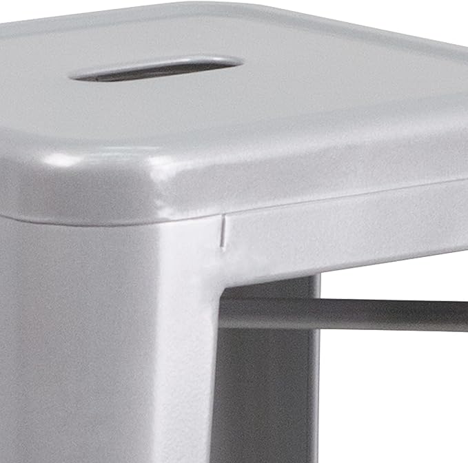 Flash Furniture Lily 4 Pack Commercial Grade 30" High Backless Silver Metal Indoor-Outdoor Barstool with Square Seat