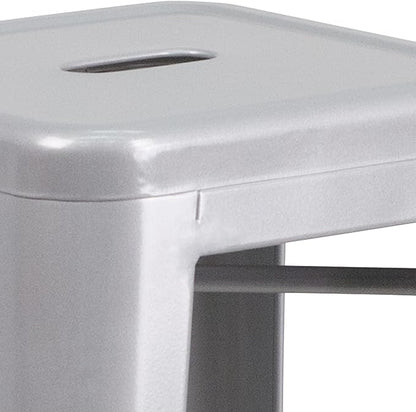 Flash Furniture Lily 4 Pack Commercial Grade 30" High Backless Silver Metal Indoor-Outdoor Barstool with Square Seat