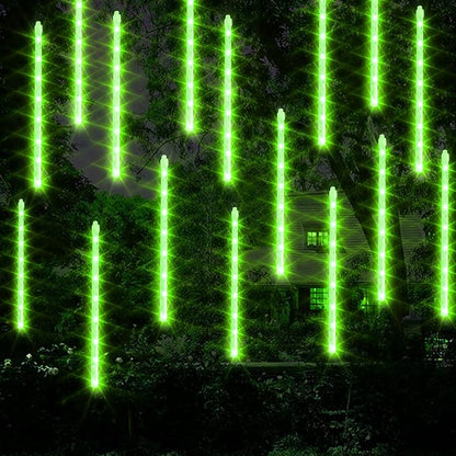 Dazzle Bright 288 LED Christmas Light, 11.8 Inch Meteor Shower Rain Lights with 8 Tubes, Waterproof Plug in Falling Rain Lights Christmas Decorations for Xmas Bushes Tree Yard Party (Green)