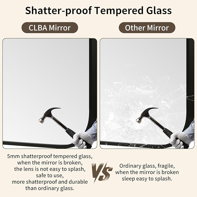 Black Bathroom Mirror, 30x36 Inch Aluminum Frame Rectangle Mirror, Anti-Rust, Tempered Glass, Wall Mirror for Over Sink, Vanity, Bedroom, Entryway, Horizontal/Vertical