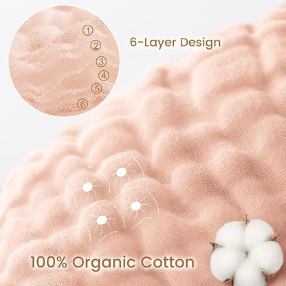 david's kids 2 Pack Baby Hooded Towels, Large 32"x32", 6 Layer 100% Muslin Cotton Absorbent Girl Bath Towel for Newborn, Infant and Toddler. Soft and Breathable Baby Essentials, Pink Floral&Rose